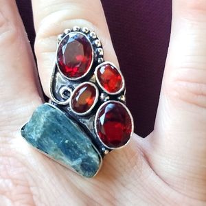 New Kyanite & Garnet 925 Silver Statement Ring.